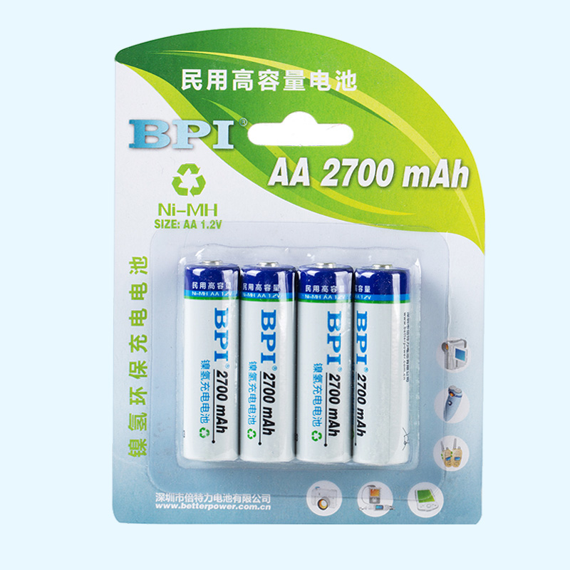 民用高容量镍氢电池AA5号2700mAh毫安,应用于KTV话筒,玩具及游戏机手柄电池