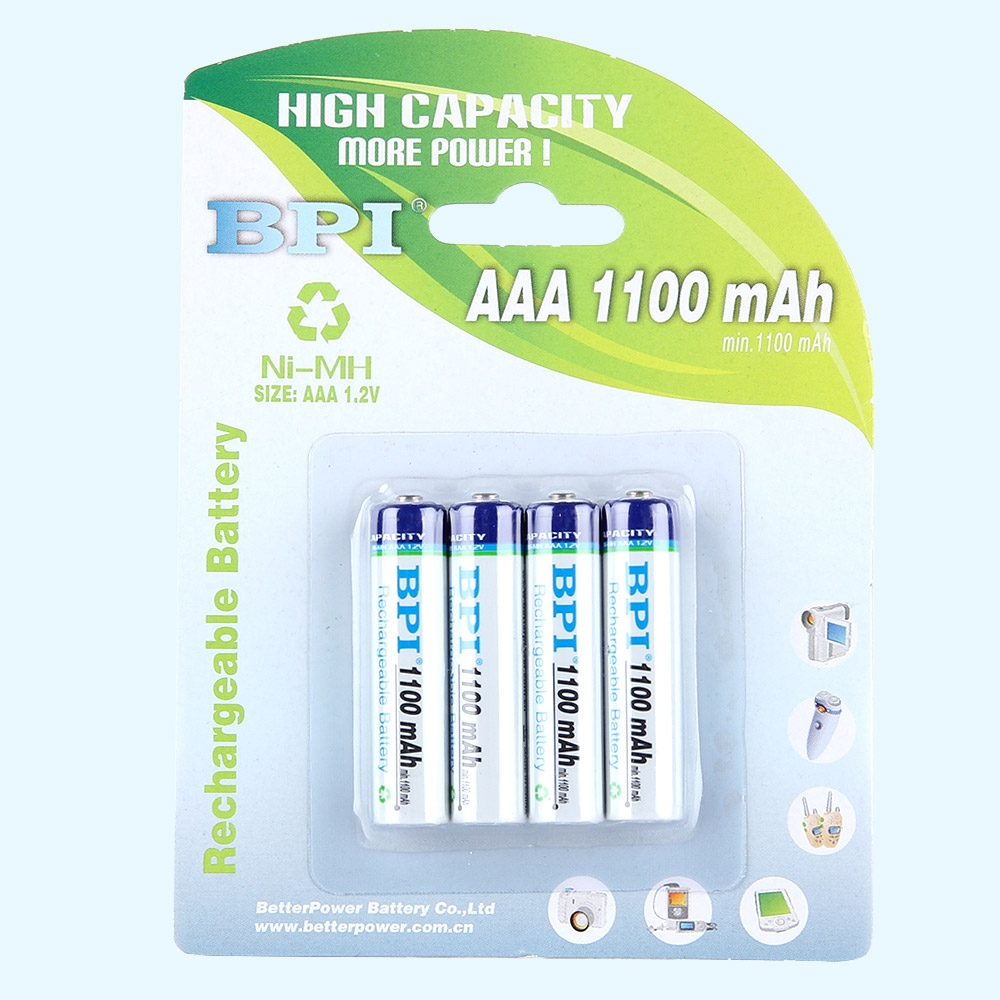 BPI跨境电商用1100mAh 1.2V高容量镍氢7号可充电电池低内阻AAA电池,用于摇控器、儿童玩具、无限鼠键套